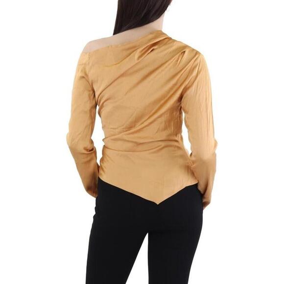 290$ A.L.C. Ruched Asymmetric Blouse Top Long Sleeve Womens Size 4 Light Bronze - Picture 2 of 2